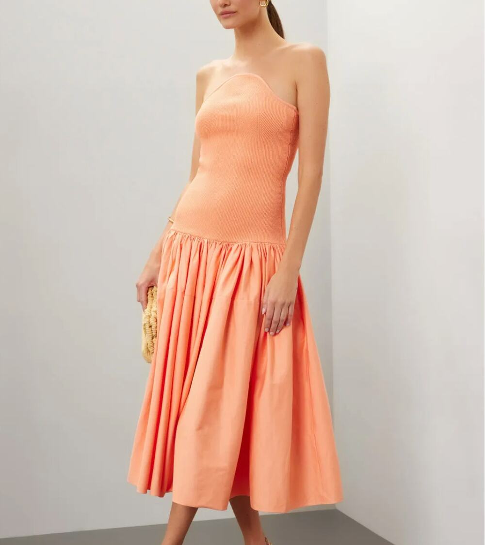 Alexis Sherbet Orange Fit Flare Midi Dress MEDIUM Drop Waist Party Designer $550
